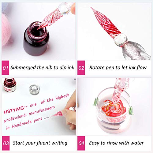 Hstyaig Glass Dip Pen Set Vintage Handmade Glass Signature Pen Elegant Crystal Dip Pen Sign Gift Pen (Light Blue) #TOP5