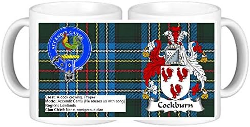 Personalisedjust4uScottish Clan with Crest Coat of Arms Details and Tartan Depicted Cockburn Ceramic Coffee Mug