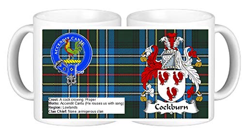 Personalisedjust4uScottish Clan with Crest Coat of Arms Details and Tartan Depicted Cockburn Ceramic Coffee Mug