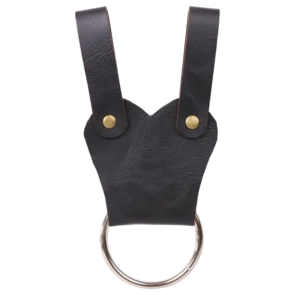 CALFOVERA Medieval PU Leather Axe Hatchet Tomahawk Holder Black Leather Skirt Hikes Renaissance Metal Ring Hanger Sword Frog Holster Belt Mug Hook Loops for Halloween Cosplay Costume