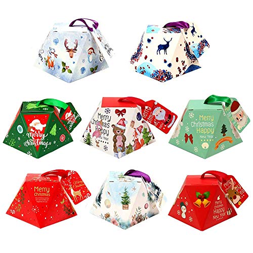 Wormo Kerstcadeaubox 24 stuks kleurrijke geschenkdoos in 8 kleuren, cadeaubox voor snoep, chocolade, gebak, doosje voor Kerstmis, verjaardagen, bruiloften, kinderfeestjes