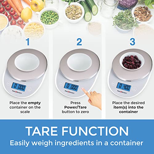Pohl Schmitt Digital Food Kitchen Scale, Batteries Included, Multifunctional Weight Measuring Device In Grams/Ounces, Auto Shut-Off, Stainless Steel, Silver #TOP4