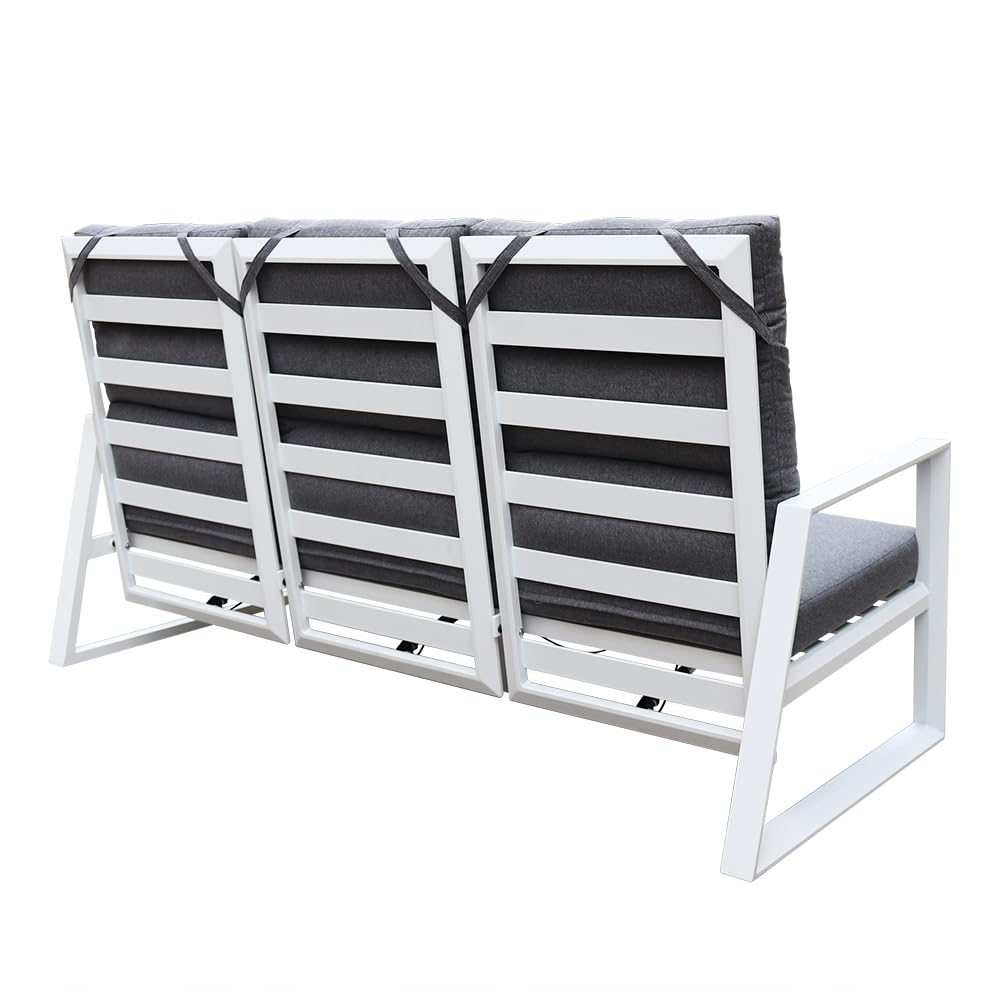 Salottino Lounge in alluminio MIKONOS PLUS bianco/grigio | Lounge da giardino con divano, tavolo, 2 poltrone e cuscini | Set di mobili da giardino in metallo da 5 persone