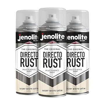 JENOLITE Directorust Spray Paint Satin Finish | IVORY WHITE | 3 x 400ml | Direct To Rust Spray Paint For Metal | All-In-One Multi Surface Paint for Metal, Wood, Plastic, Ceramic | RAL 1013