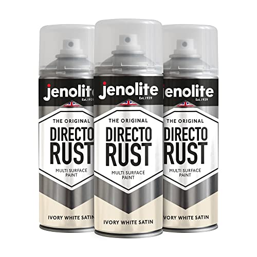 JENOLITE Directorust Spray Paint Satin Finish | IVORY WHITE | 3 x 400ml | Direct To Rust Spray Paint For Metal | All-In-One Multi Surface Paint for Metal, Wood, Plastic, Ceramic | RAL 1013