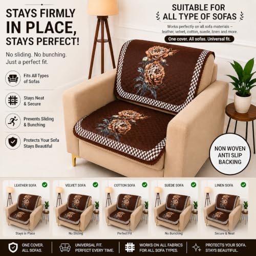 Image of Homerz 'Brooklyn Series' Premium Sofa Cover | Quilted Floral Design | Non-Slip Washable Sofa Protector | Soft Anti Slip Fabric (Ny Mustard, 1 Seater, Seat Cover with Backrest)