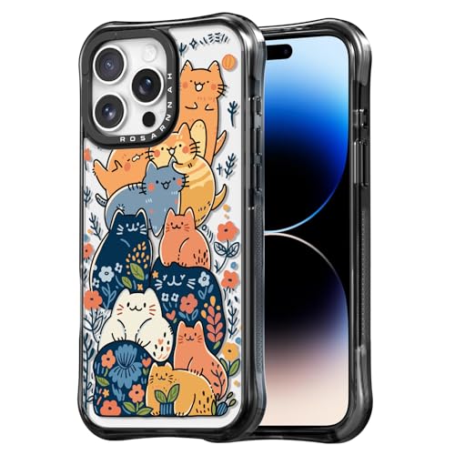 Rosarnnah for iPhone 14 Pro Case Aesthetic Black, Cat Party | Cute Funny Pattern Design for Girls Women Men, Durable Shockproof 6.1" Phone Case 20ft Drop Protection for Fashion Daily