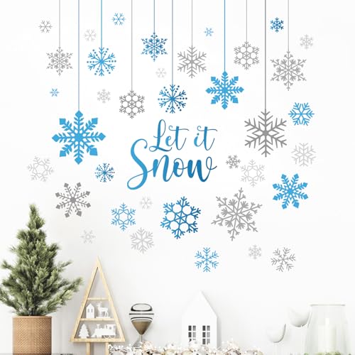 Vinilos Decorativos Mfault Copos de Nieve Azul Gris Invierno