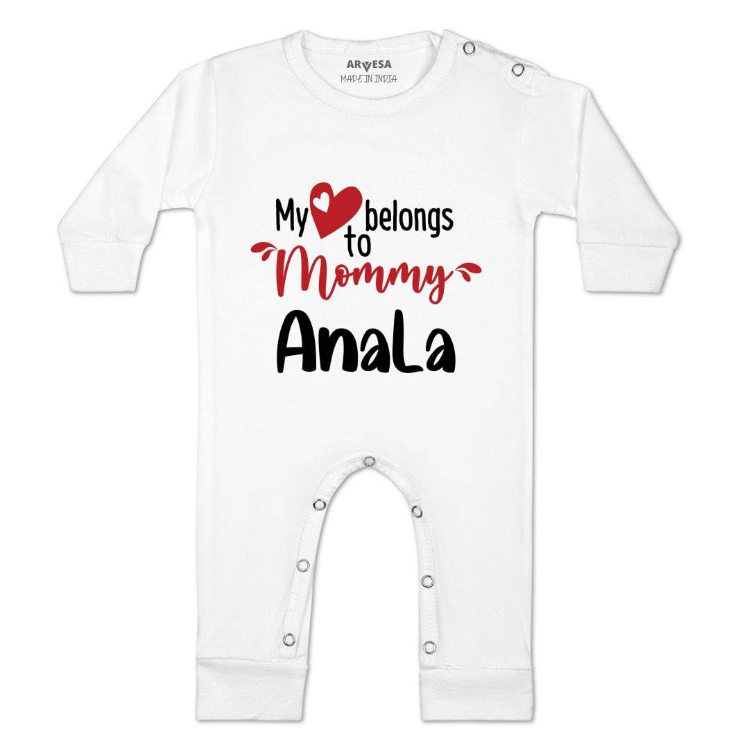 Customized My Heart Beling To Mommy JS-194 Mom Bodysuit, Sleepsuits, Rompers For New Born Baby Clothes 0-3 Months Unisex Stylish Dress For Baby Boy & Girl, Newborn Infant Customised Outfit