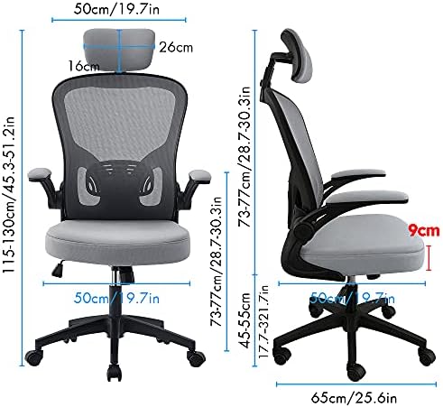 OWAY HOMELIVING TovoYar Ergonomic Office Chair High Back with Lumber Support Adjustable Desk Chair with Flip-Armrest and Mesh Back for Home Computer Chairs for Adult Grey