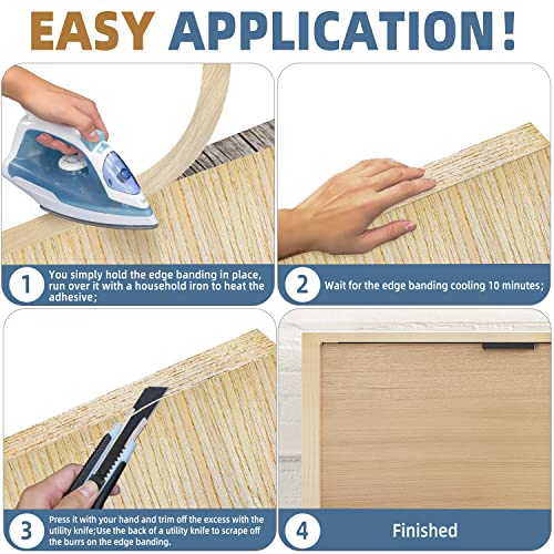 Image of Oak Edge Banding, 7 /8 inch x 50ft roll of Veneer White Edge Banding - Pre-glued Flexible Real Wood Tape for Cabinet Repair and Furniture Restoration