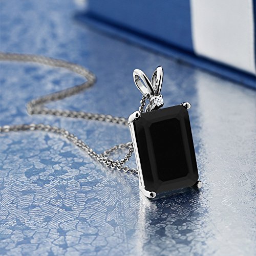 Gem Stone King 925 Sterling Silver Emerald Cut Black Onyx And White Diamond Pendant Necklace For Women (7.38 Cttw, Gemstone Birthstone, With 18 Inch Silver Chain) #TOP1