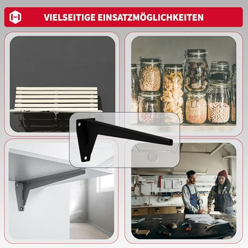 Gedotec MIRA wspornik regałowy, metalowy, wspornik do dużych obciążeń, głębokość 480 mm, stal szara, wspornik do dużych obciążeń, nośność 150 kg, 2 sztuki, metalowa konsola kątowa do ciężkich ładunków i regałów