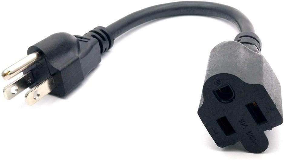 Short Power Extension Cord Outlet Saver, 16AWG/13A, 3 Prong (1ft)