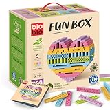bioblo Holz Bausteine aus Recyclingmaterial Fun Box Pastel Mix 200 Stück | Fördert die motorische Entwicklung | Balanciersteine, Bausteine Erwachsene, Holzbausteine Natur, Geschenke für Kinder