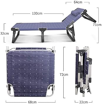 Outdoor Garden Lounge Chair Single Sun Bed Home Siesta Deck Chair Office Nap Bed Portable Camping Bed L 72.8 x W 26.8 x H 12.6 inches 185 x 68 x 32 cm