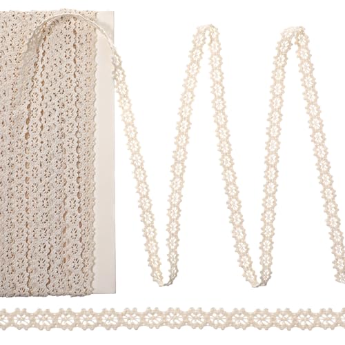 10 Yards Antique Cotton Lace Ribbon, Beige Crochet Lace Trim,