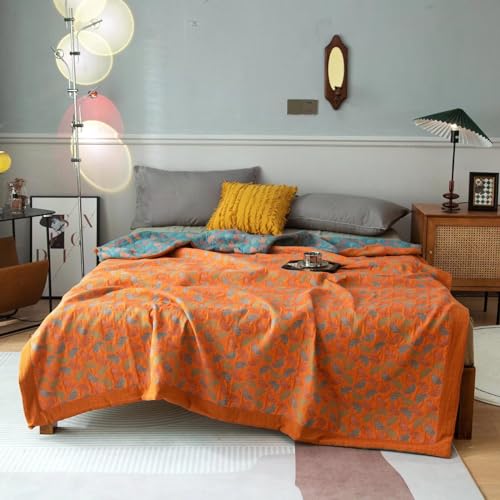 Couverture mousseline coton jacquard ginkgo de prestige - 7