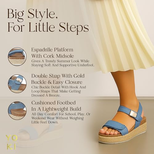 Image of YOKI TRIBECA-Y Platform Girls Sandals With Double Strap And Gold Buckle - Lightweight Toddler Sandals - Cushioned Footbed Sandal