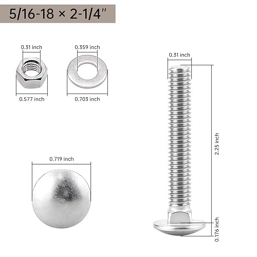 Miniatura 43 de Glvaner Tornillos de acero inoxidable de 3/8-16 x 3-1/2 pulgadas, cabeza redonda, cuello cuadrado, tuercas hexagonales y arandelas planas, acero
