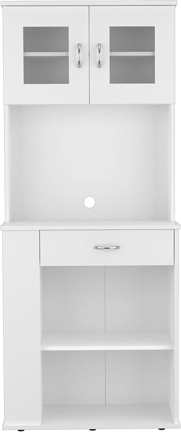 DEPOT E-SHOP Pantry Cabinet 67" H, 2 Doors, 1 Drawer, 2 Open Storage Shelves, 2 Internal Shelves, 3 Open Side Storage Shelves, White