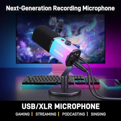 MAONO USB/XLR Dynamic Gaming Mic for Podcast with Software, PC Computer Microphone with RGB Light, Mute Button, Gain & Volume Control, Monitor, Desktop Stand for Streaming, Recording,YouTube-PD100X - Image 2 thumbnail