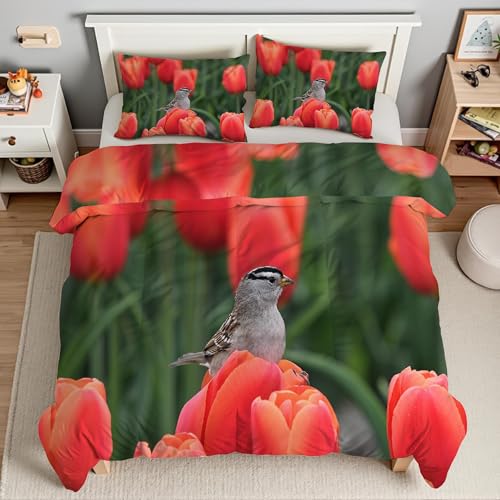 Housse de couette 200x200 fleurs avec 2 taies d'oreiller microfibre - 4