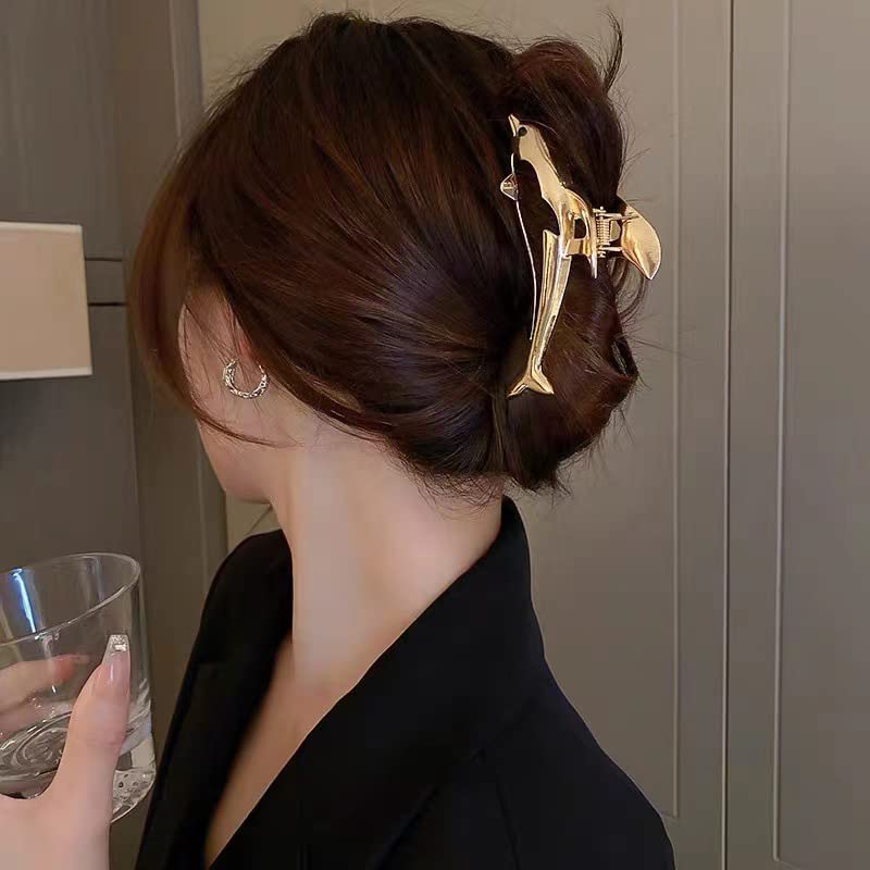 Miniatura 4 de Pinzas doradas para el cabello con forma de delfín, pinzas de metal grandes para el cabello, pinzas de horquilla doradas, pinzas antideslizantes