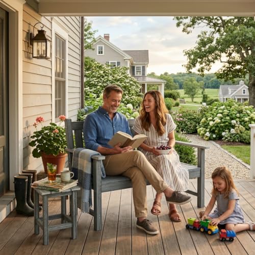 Image of HDPE Outdoor Bench Patio Seating 800 Lbs Capacity, Weathered Gray