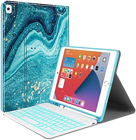 Backlit Keyboard Case for iPad 10.2 9th 8th 7th Generation - Wireless Detachable Keyboard Thin Slim Smart Folio Stand Tablet Cover Case for iPad 10.2 Inch/iPad Air 10.5"(3rd Gen)/iPad Pro 10.5", Blue