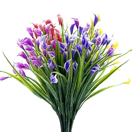 10 Piezas Flores Artificiales de Lirio Cala, Flores de Plástico Decorativas, Plantas Falsas Resistentes Rayos UV, Decoraciones de Interior Aire Libre, para Hogar, Jardín, Oficina, Cocina (5 Colores)