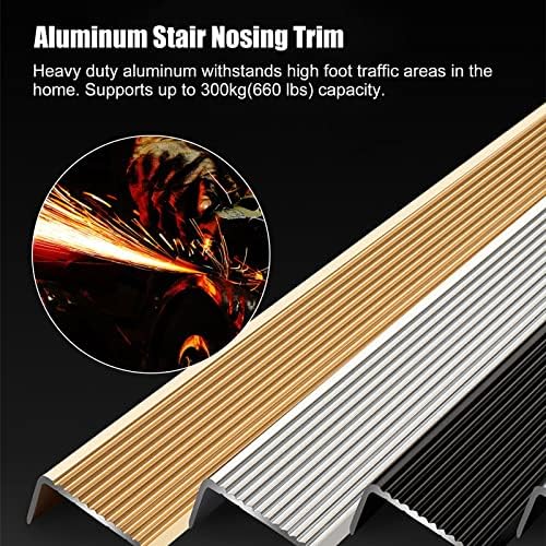 Extra Wide Black Metal Stair Nosing Trim - Anti-Slip Edge Protector for Vinyl, Wood, Marble Floors - 57in Long, 2.7in Wide - Indoor/Outdoor Use