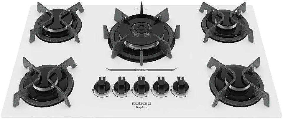 Cooktop 5 Bocas a Gás Itatiaia Itaplus com Tripla Chama e Mesa de Vidro Superautomático Branco Bivolt