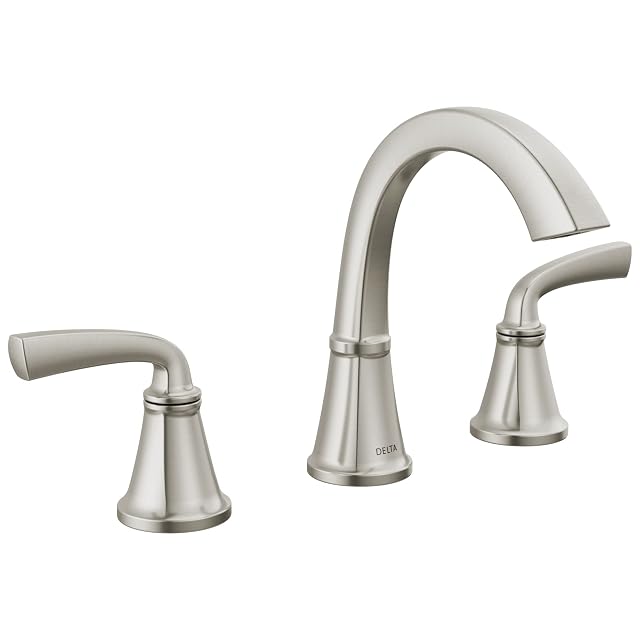 Delta Geist Brushed Nickel Bathroom Faucet 3 Hole 8 Inch Widespread Bathroom Sink Faucet for Vanity Push-Pop Drain