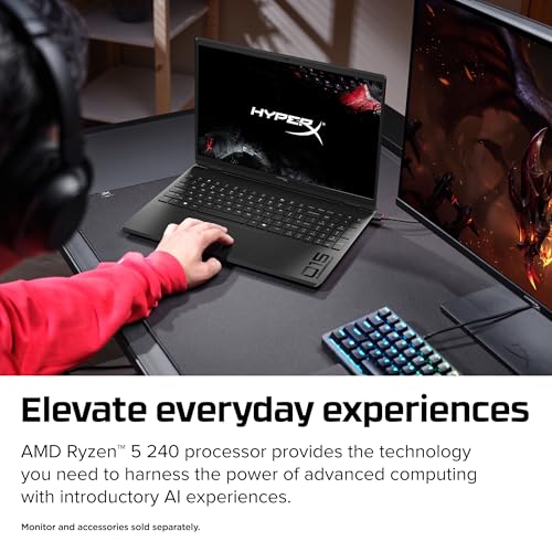 Image of HP HyperX OMEN 15 inch Gaming Laptop, 2K 165Hz Display, AMD Ryzen 5 240, 16 GB RAM, 512 GB SSD, NVIDIA GeForce RTX 5050 GPU (8 GB Dedicated), Windows 11 Home, Shadow Black, 15-gb0099nr