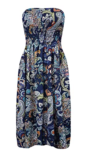 Image of Zyyfly Tube top Dress Sundresses for Women Casual Beach Womens Cover ups for Swimwear Navy Blue XL