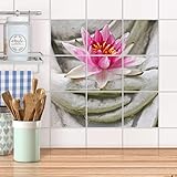 creatisto Fliesenbild für Bad und Küche I Fliesen Aufkleber Folie selbstklebend I Fliesen renovieren - Fliesenverkleidung für Küchen- und Badfliesen I Design: Flower Buddha