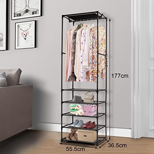 XJYMCOM Clothes Rack Heavy Duty Clothes Rail 177 * 55 * 36cm Freestanding Garment Rack with 5-Tier Storage Shelves Shoe Rack Wardrobe Display Stand Closet Storage Organizer for Bedroom