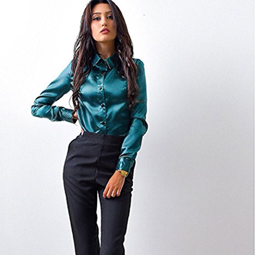 Women Shirts Womens Button Fashion Casual Tops Long Sleeve Shirt Blouse (2Xl, Green) #TOP2