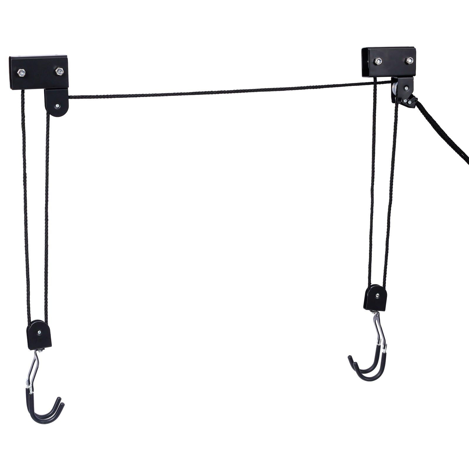 FRITHJILL Kayak Hoist System with Rubber-Coated Hooks - Ceiling Storage Rack for Boats Up to 125 Lbs - Easy Install, Safety Lock, Space-Saving Garage Organizer, Black
