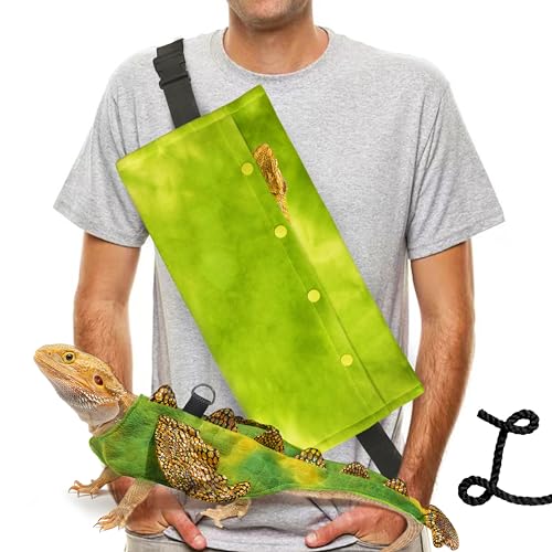Bearded Dragon Dinosaur Costume and Green Carrier, Bearded Dragon Clothes with Harness, Beardie Durable Nylon Leash, Tank Accessories for Lizard Reptile Small Pet Rabbit (Large)