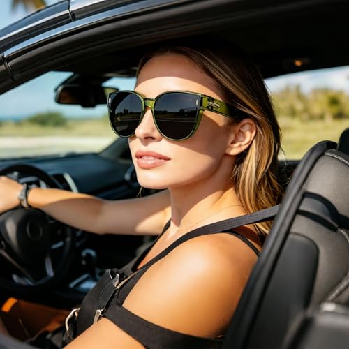 Image of HAOLOTA Fit Over Glasses Sunglasses for Women Polarized, Trendy Cat Eye Sunglasses Wear Over Glasses, UV Protection
