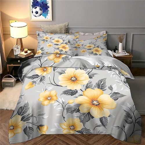 Parure de lit confortable 3 pièces jaune fleurs résolvant le problème des draps rêches