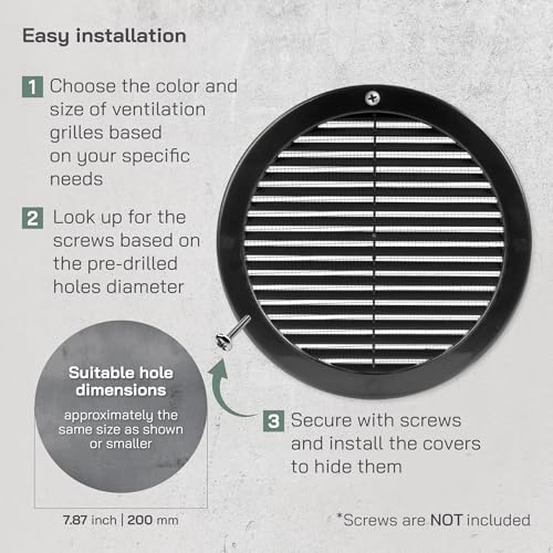 Vent Systems 8" Inch (Opening Dimensions) - Pack of 2 - Black Soffit Vent Cover - Plastic Round Air Vent Grille - Built-in Mesh Screen - HVAC Register Louver for Bathroom, Home, Kitchen by Vent Systems - Used condition - Image 4