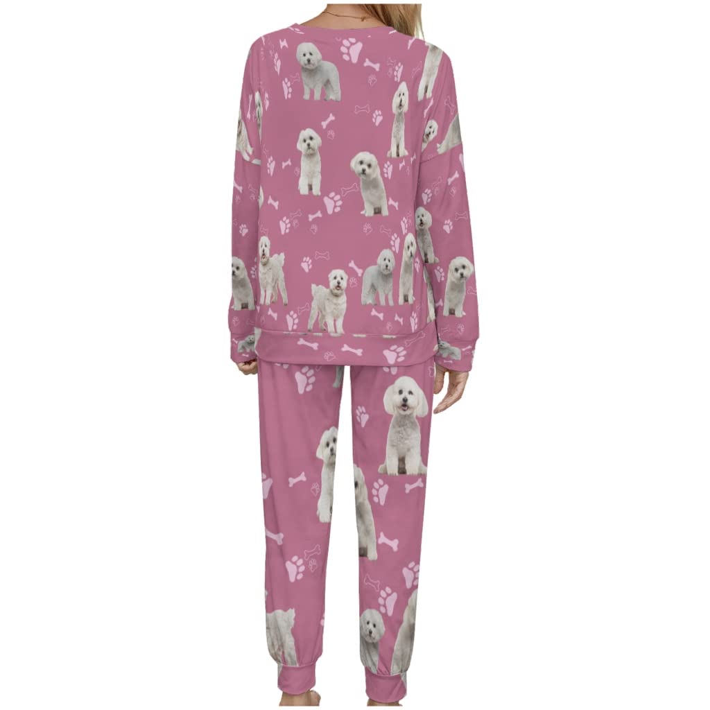 Conjunto de pijama para mujer, traje de jogging, traje de casa Bichon Frise, color rosa, ropa de dormir para mujer, pijama de manga larga, 2 piezas, trajes deportivos, suéteres y pantalones,