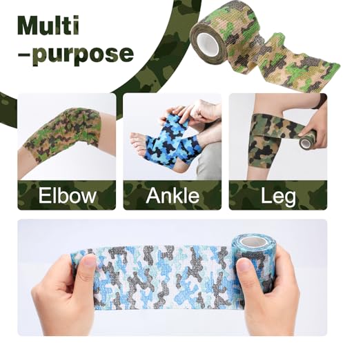 Image of AZEN 12 Pack Camo Self Adhesive Bandage Wrap, 3 inch X 5 Yards Elastic Cohesive Bandage Wrap, Athletic Tape, Tattoo Tape Wrap, Vet Wrap, Ankle Tape (Camo)