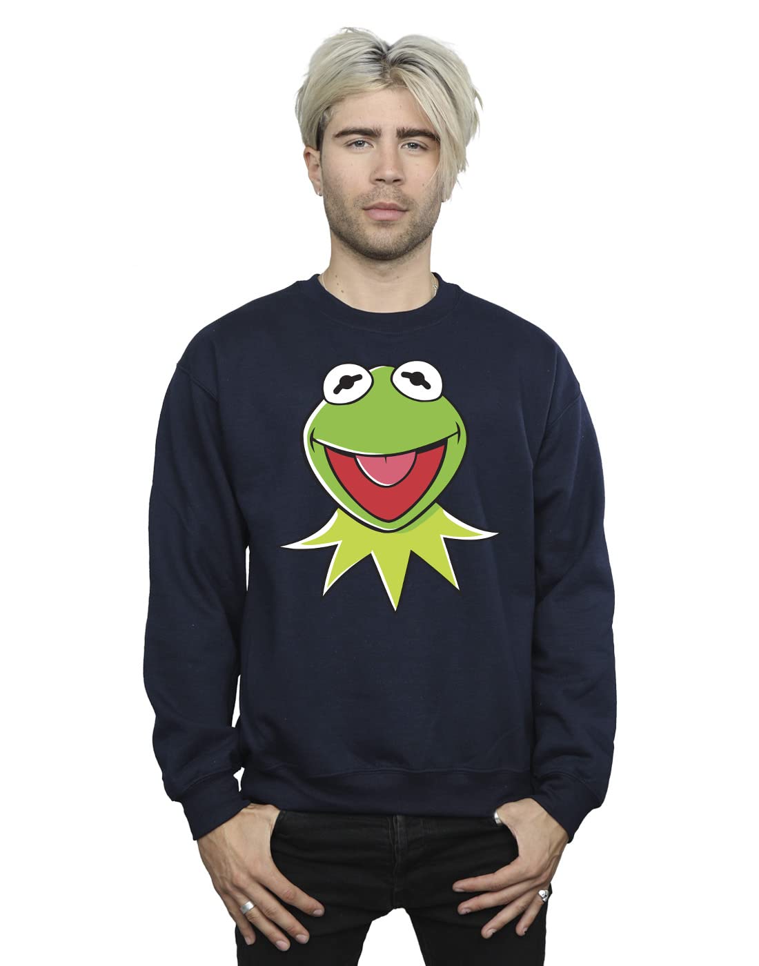 Disney Men's Muppets Kermit Head Sweatshirt Navy Blue X-Large
