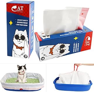 Cat Litter Tray Liners, Scratch Resistant Cat Litter Box Liners, Thickened Cat Litter Liners with Drawstrings, Cat Litter Bags for Ordinary or Large Litter Tray (78.7 x 43.1 cm, 10 per pack)