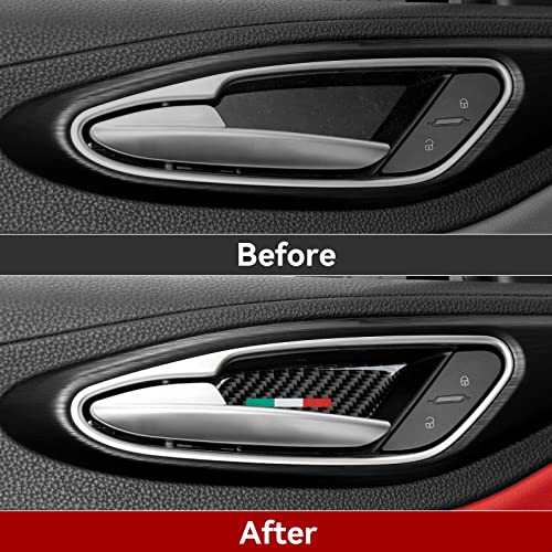 Image of 4PCS Car Inner Door Bowl Cover Trim Carbon Fiber Sticker Decal fits for Alfa Romeo Giulia Stelvio Tonale 2016 2017 2018 2019 2020 2021 2022 2023 2024 2025 2026 Interior Accessories