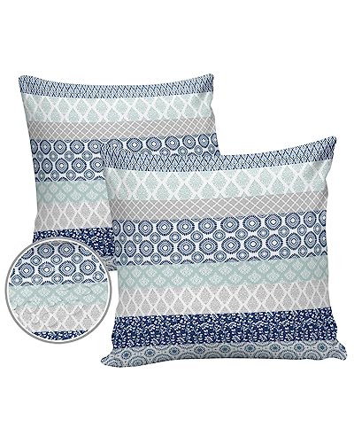 Outdoor Pillows Waterproof Pillow Covers Set of 2 Bohemia Blue Grey Polyester Throw Pillow Covers Garden Cushion Case for Patio Funiture Sofa Decoration 24x24inch Stripes Boho Chic Geometric